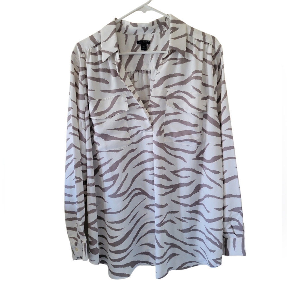 Ann Taylor Animal Print Long Sleeve Blouse